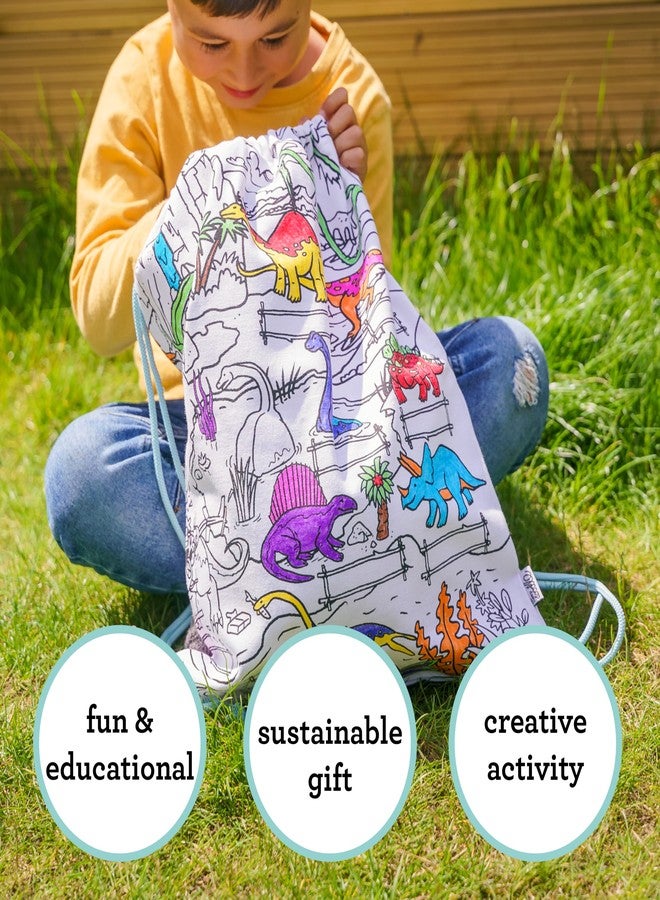 eatsleepdoodle Coloring Dinosaur Drawstring Bag for Kids - DIY Reusable Backpack with 10 pcs Washable Markers, Arts & Crafts Activity Bag, Color Your Own Bag for Boys & Girls, Creative Gift Idea - Image 3