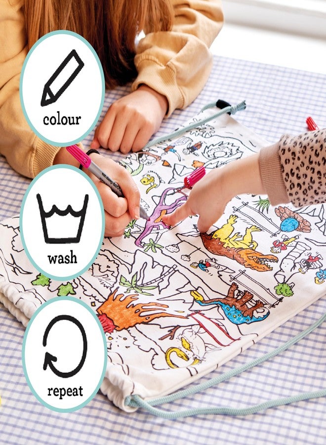 eatsleepdoodle Coloring Dinosaur Drawstring Bag for Kids - DIY Reusable Backpack with 10 pcs Washable Markers, Arts & Crafts Activity Bag, Color Your Own Bag for Boys & Girls, Creative Gift Idea - Image 5