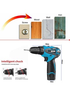 SAENTE SAENTE 12V Liion Dual Speed Keyless Chuck Drill Cordless Drill Drill Driver Screwdriver with 2 Batteries LED Torch Variable Speed and Torque Setting 181 With Batteries  - Image 2