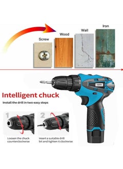 SAENTE SAENTE 12V Liion Dual Speed Keyless Chuck Drill Cordless Drill Drill Driver Screwdriver with 2 Batteries LED Torch Variable Speed and Torque Setting 181 With Batteries  - Image 5