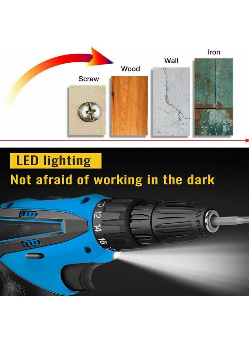 SAENTE - SAENTE 12V Liion Dual Speed Keyless Chuck Drill Cordless Drill Drill Driver Screwdriver with 2 Batteries LED Torch Variable Speed and Torque Setting 181 With Batteries - Image 1