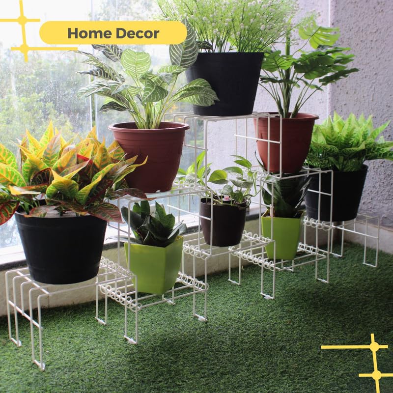 Meshable Moso Plus Flower Pot Stand | Elegant and Functional Floor-Mounted Plant Stand | Rust Free Pot Stand for Indoor & Outdoor | DIY Stand for 8 Plants | White - Image 2