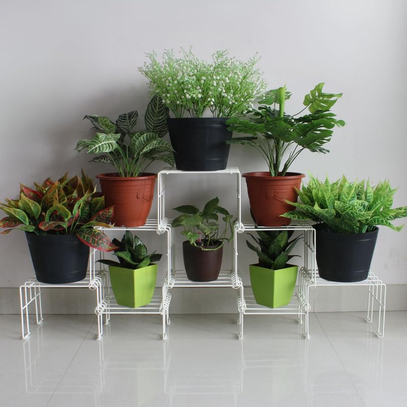 Meshable Moso Plus Flower Pot Stand | Elegant and Functional Floor-Mounted Plant Stand | Rust Free Pot Stand for Indoor & Outdoor | DIY Stand for 8 Plants | White - Image 1