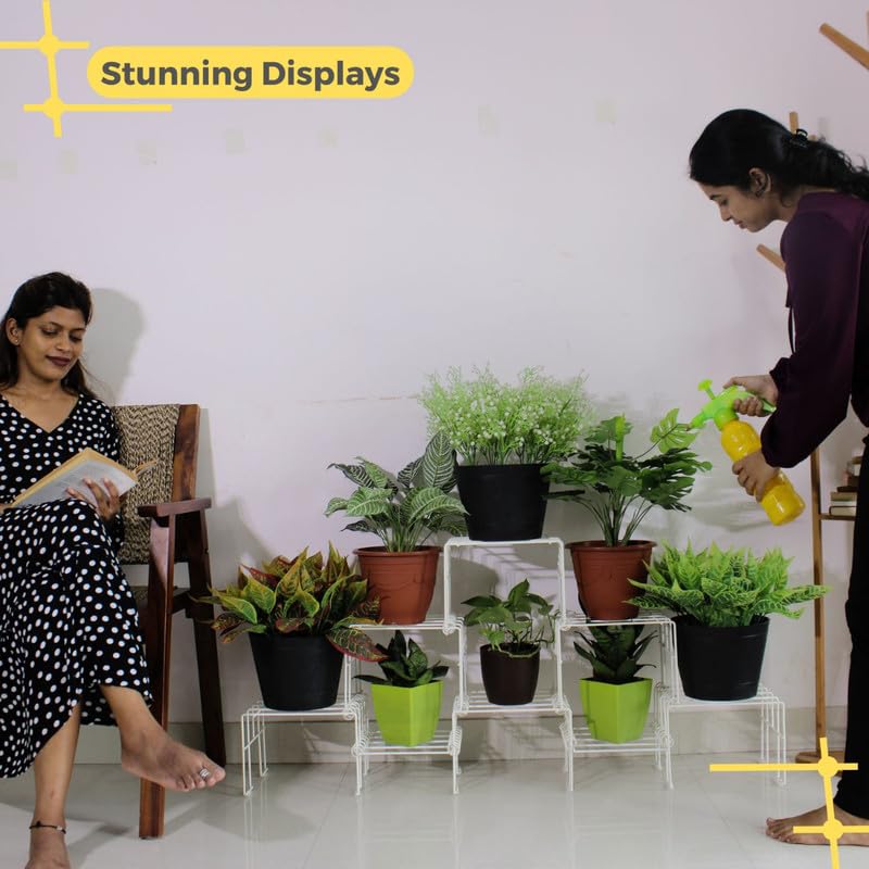 Meshable Moso Plus Flower Pot Stand | Elegant and Functional Floor-Mounted Plant Stand | Rust Free Pot Stand for Indoor & Outdoor | DIY Stand for 8 Plants | White - Image 3