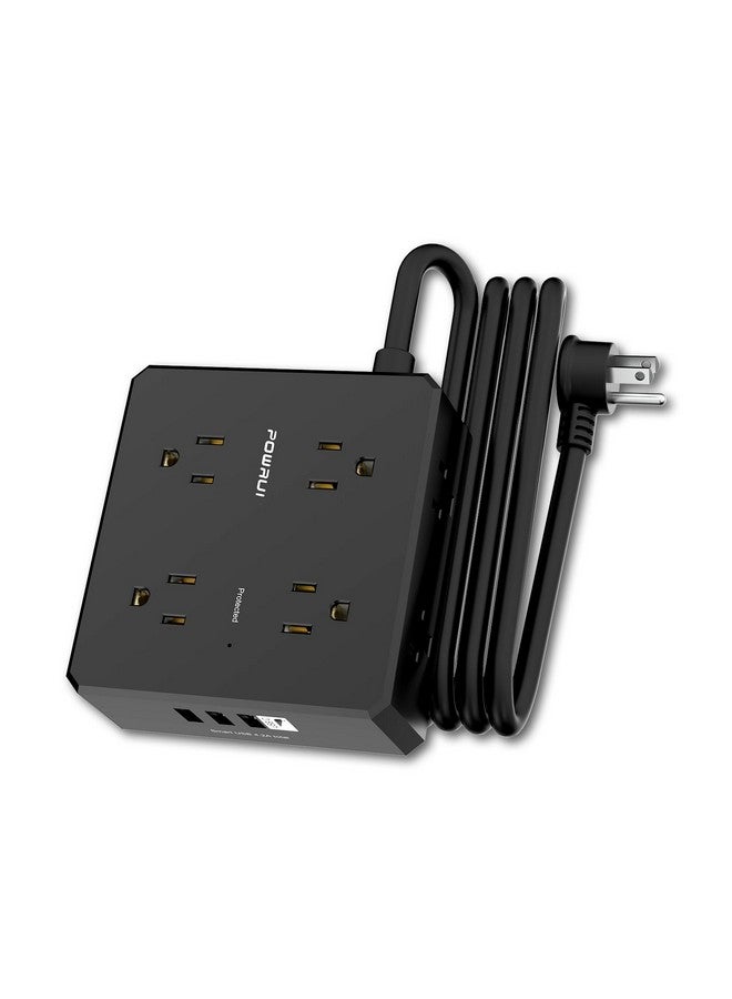 POWRUI Surge Protector Power Strip - 6 Ft Flat Plug Extension Cord with 8 Widely Outlets and 4 USB Ports(1 USB C), 3 Side Outlet Extender for Home Office, Black, ETL Listed - Image 1
