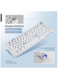 Baytion Baytion 75% Compact Mechanical Gaming Keyboard, 82 Keys with Rainbow LED Backlight, Wired Anti-Ghosting Keyboard with Knob, White (Red Switches)  - Image 3