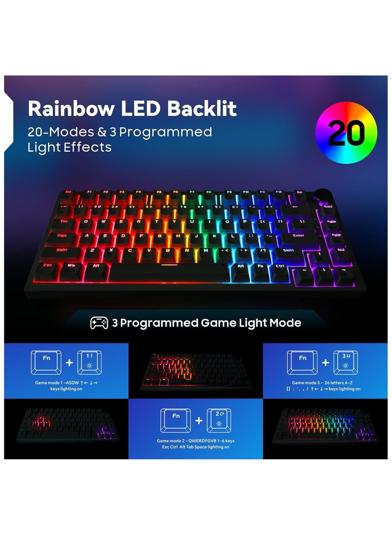 Baytion 82-Key 75% Mechanical Gaming Keyboard, Compact Wired Keyboard with Rainbow LED Backlight, Red Switches, Anti-Ghosting Keys & Multifunction Knob - Image 5
