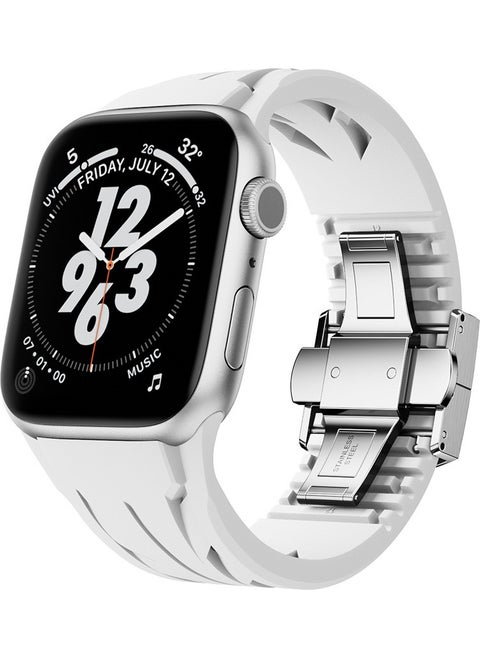 Apple Watch 7 45MM KRD-127 Metal Buckle Silicone Strap-White