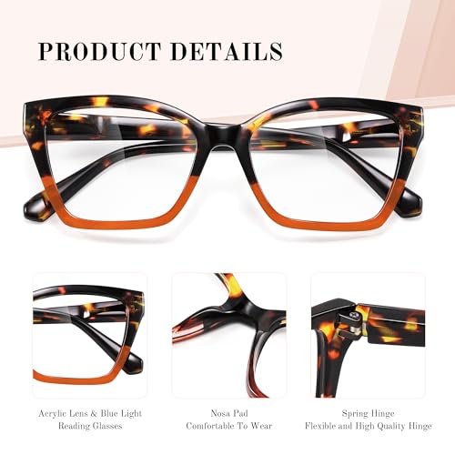 resjok 3Pack Reading Glasses for Women-Blue Light Blocking Readers Fashion Cat Eye Eyeglasses Spring Hinge(Mix1, 1.25x) - Image 3