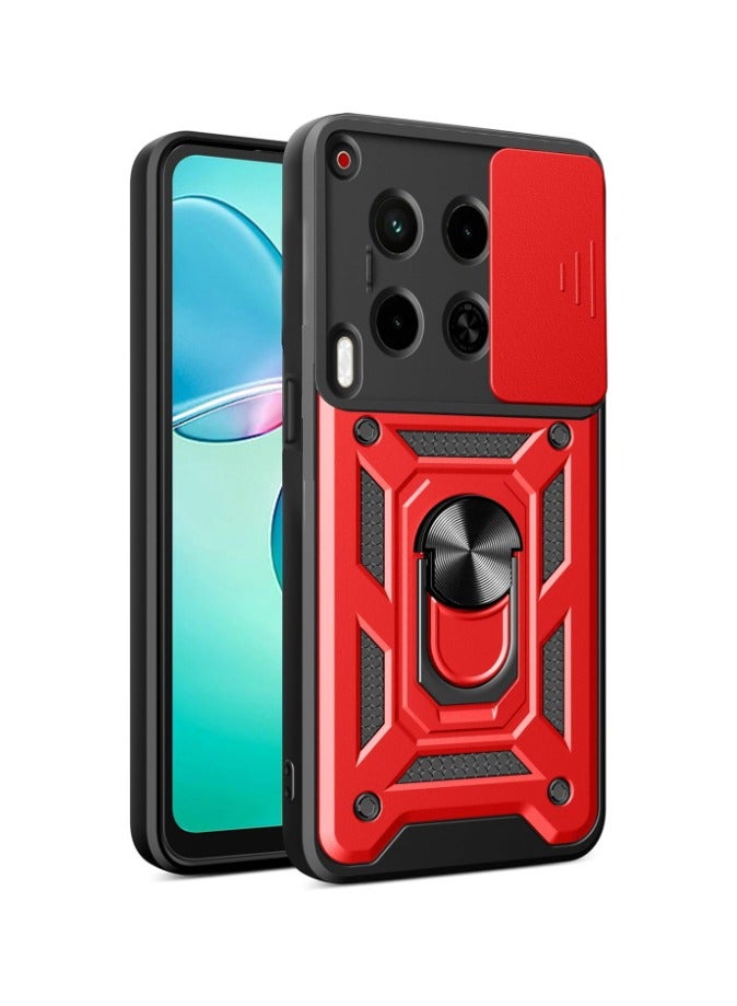 for TECNO Camon 30 5G Case Cover, Slide Camera Lens Cover, Magnetic Ring Holder Kickstand Protective Phone Case for TECNO Camon 30 5G, Red