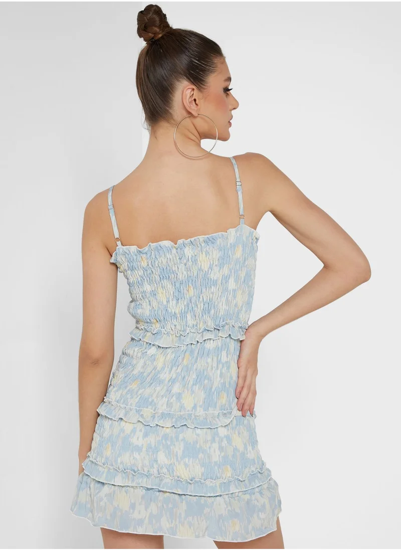 NASTY GAL Ruffle Detail Printed Strappy Dress