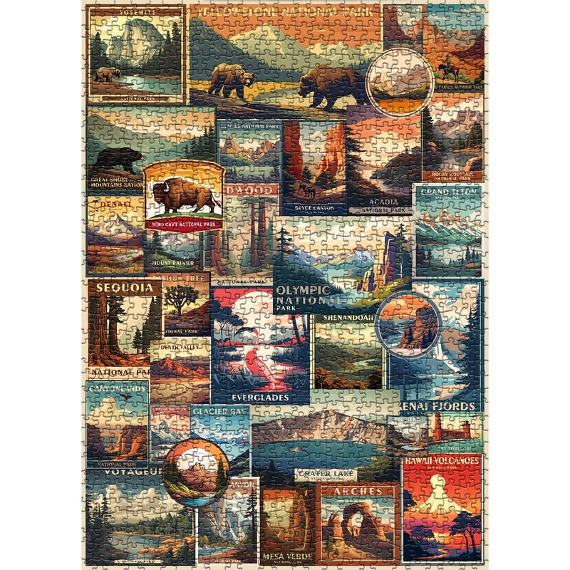 PICKFORU Vintage National Parks Puzzle for Adults 1000 Pieces Travel Poster Landscape Puzzle Including Yellowstone Zion Acadia Yosemite Nature Jigsaw Puzzles Scenery Mountain Scene - Image 4