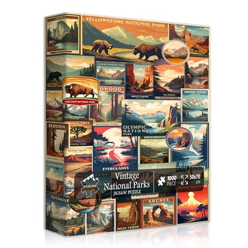 PICKFORU Vintage National Parks Puzzle for Adults 1000 Pieces Travel Poster Landscape Puzzle Including Yellowstone Zion Acadia Yosemite Nature Jigsaw Puzzles Scenery Mountain Scene - Image 5