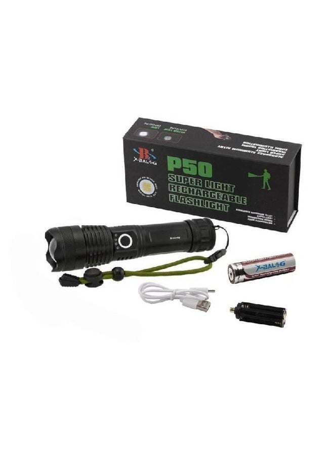 Generic - P50 SUPER LIGHT RECHARGEABLE FLASHLIGHT Powerful Flashlights Super Bright P50 LED Rechargeable Flashlight, USB Zoomable Hand Torch Light - Image 1