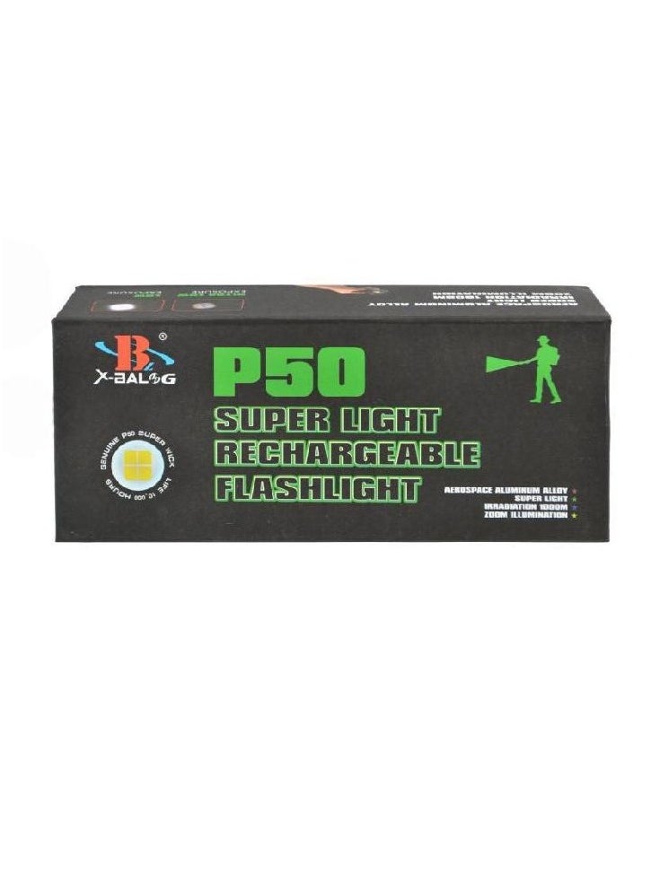 Generic - P50 SUPER LIGHT RECHARGEABLE FLASHLIGHT Powerful Flashlights Super Bright P50 LED Rechargeable Flashlight, USB Zoomable Hand Torch Light - Image 1