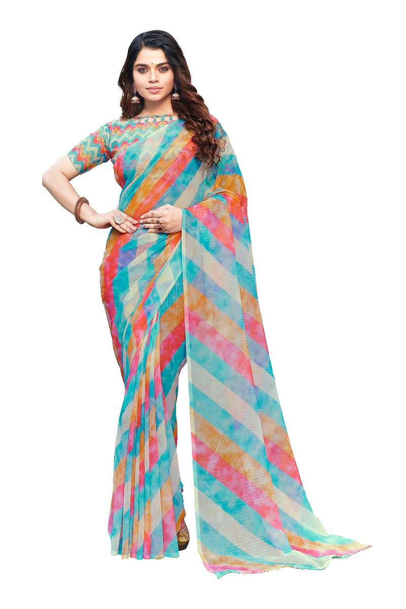 Glory Sarees Women’s Georgette Sequence Digital Print Saree With Blouse Piece (Cocktail101_Multicolor) - Image 1