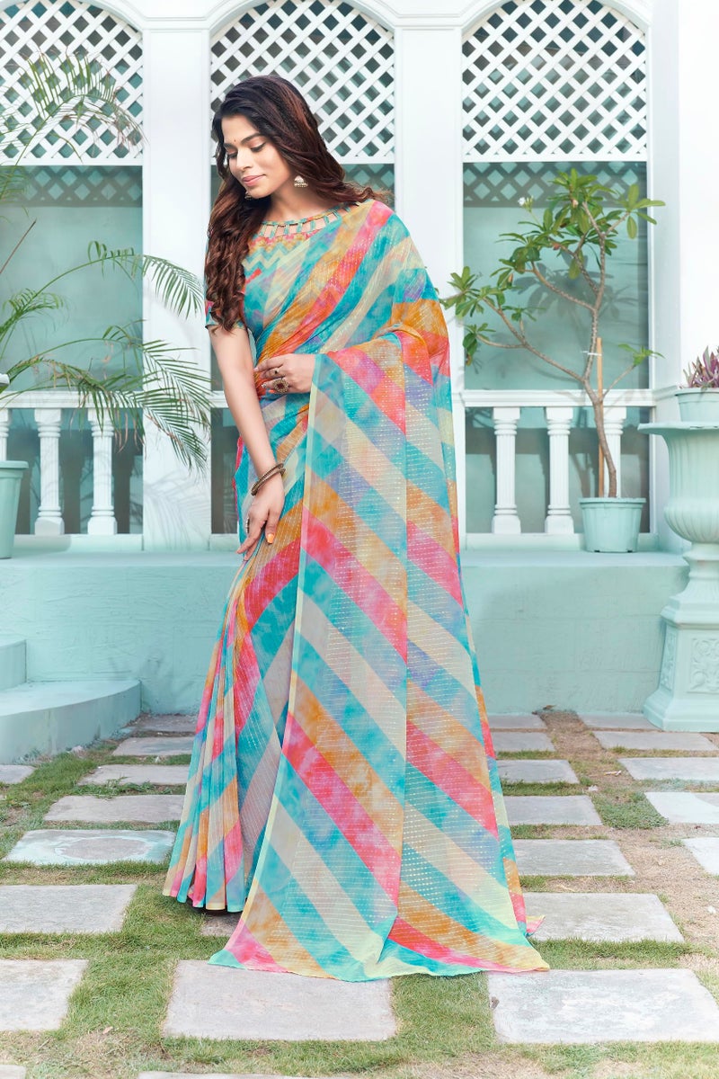Glory Sarees Women’s Georgette Sequence Digital Print Saree With Blouse Piece (Cocktail101_Multicolor) - Image 5