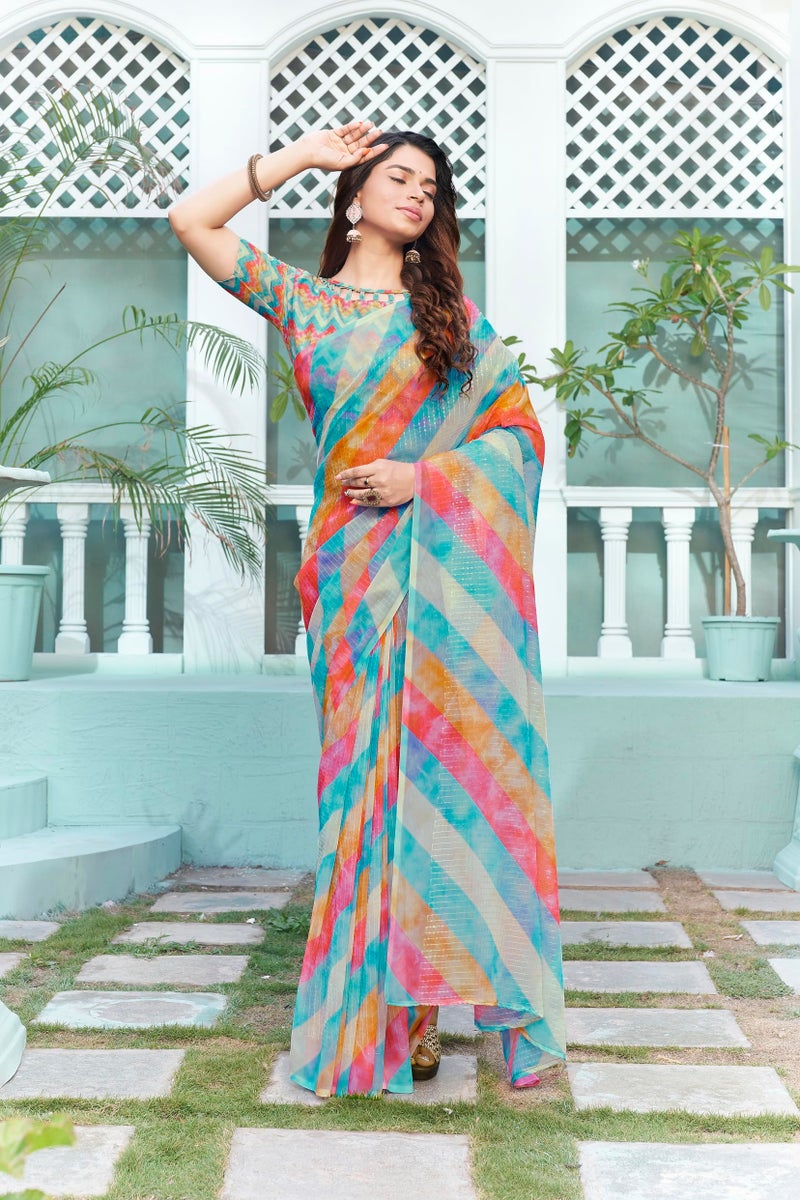 Glory Sarees Women’s Georgette Sequence Digital Print Saree With Blouse Piece (Cocktail101_Multicolor) - Image 2