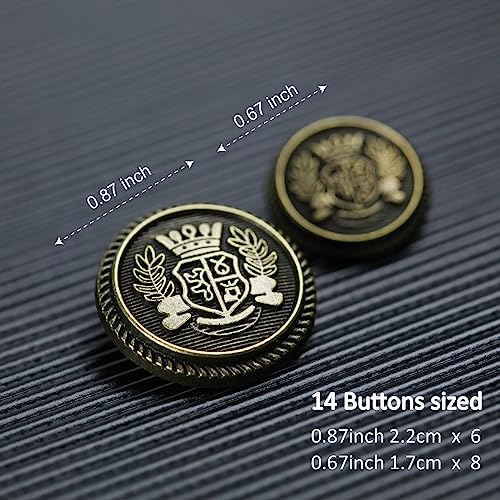 MASONEE 14-Piece Gold Metal Blazer Button Set - 23mm & 18mm Blazer Buttons for Men's Suits, Sport Coats, Uniforms & Jackets - Image 2