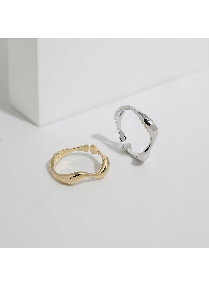 Atiq Gold Thumb Rings for Women Chunky Gold Rings Non Tarnish Sterling Silver Stackable Rings Size Adjustable Friendship Rings, Gold - Image 5