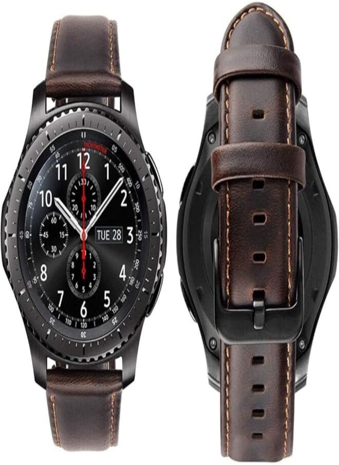 Bikson Genuine Handmade Leather Band with Black Buckle for Samsung Galaxy Watch 46mm / Huawei GT2 / Gear S3 Frontier and Classic / Honor Magic 2 / Fossil Smart Watch Elite Strap - 22mm - Dark Red 