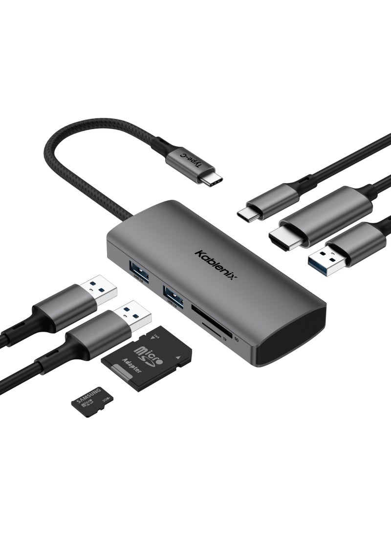 KABLENIX Type C in 7 Port HUB -HDMI 4K * 1 (4K 30Hz) -USB 3.0 AF * 3, Data Transfer Rate 5Gbps - USB Type C for Charging * 1, PD 100W - Card Reader for SD Card * 1, for TF Card * 1 (Read & Write SD Card & - Image 1
