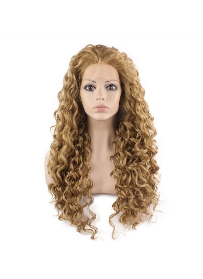 MX angel - Mxangel Long Heat Resistant Synthetic Hair Celebrity Ash Blond Curly Lace Front Wig - Image 1