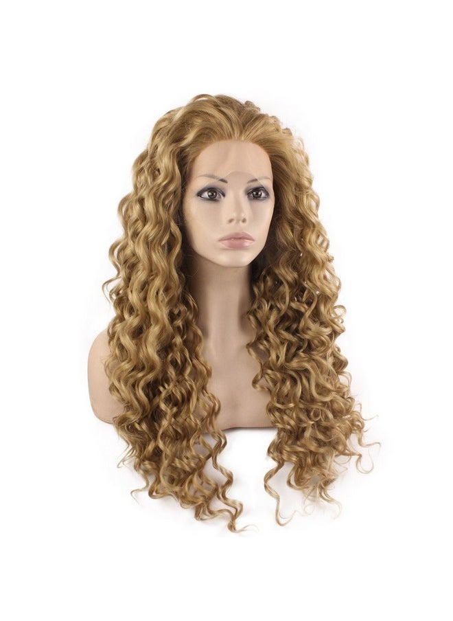 MX angel - Mxangel Long Heat Resistant Synthetic Hair Celebrity Ash Blond Curly Lace Front Wig - Image 1