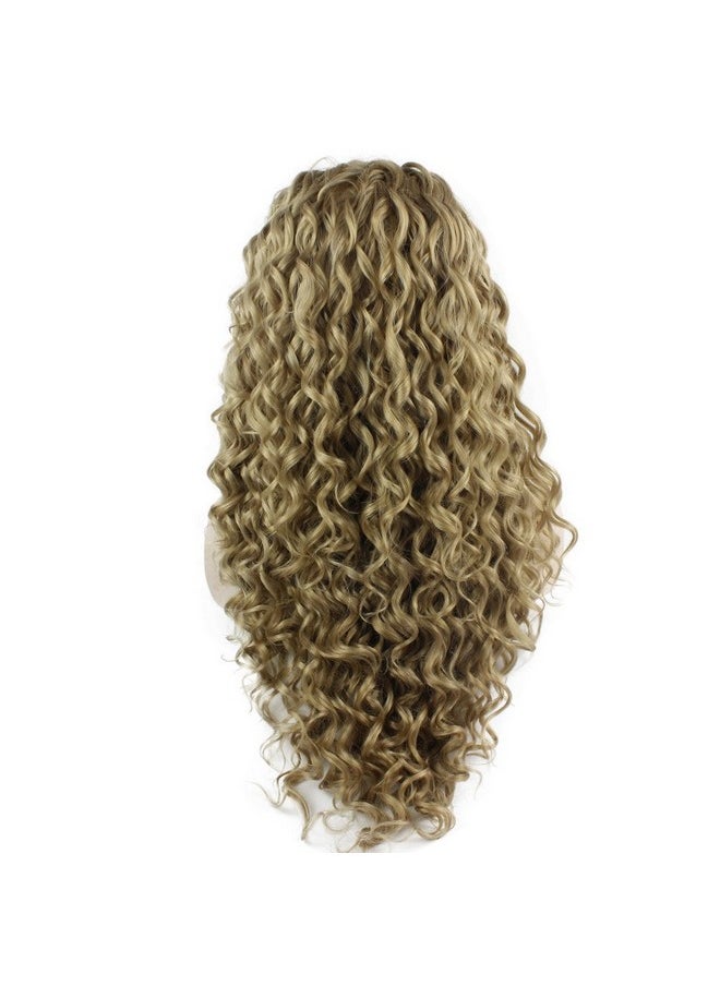 MX angel - Mxangel Long Heat Resistant Synthetic Hair Celebrity Ash Blond Curly Lace Front Wig - Image 1