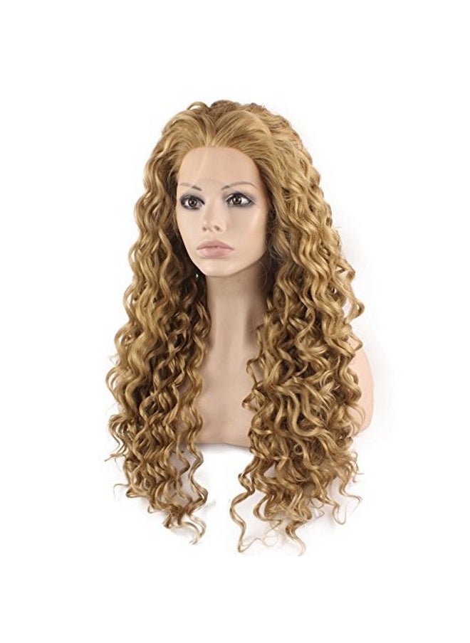 MX angel - Mxangel Long Heat Resistant Synthetic Hair Celebrity Ash Blond Curly Lace Front Wig - Image 1