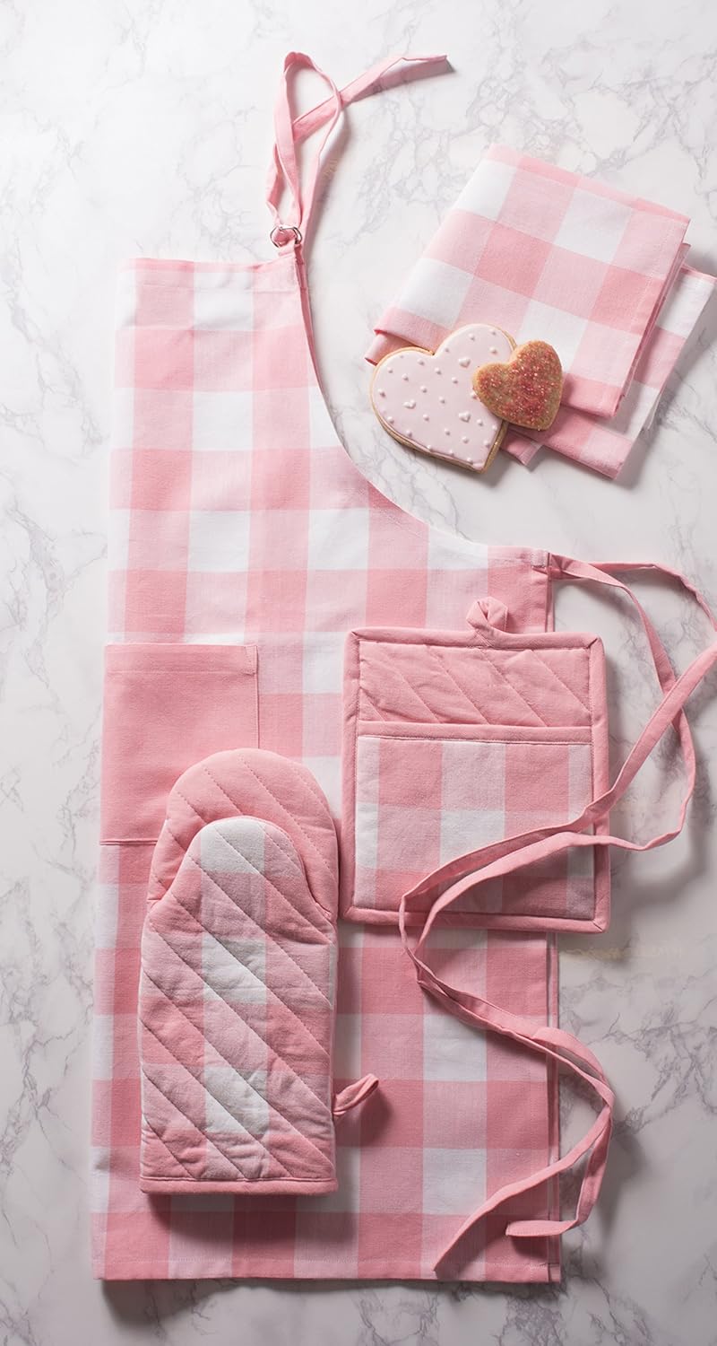 DII Unisex Buffalo Check Kitchen Collection, Classic Farmhouse Chef Apron, One Size, Pink &White - Image 4