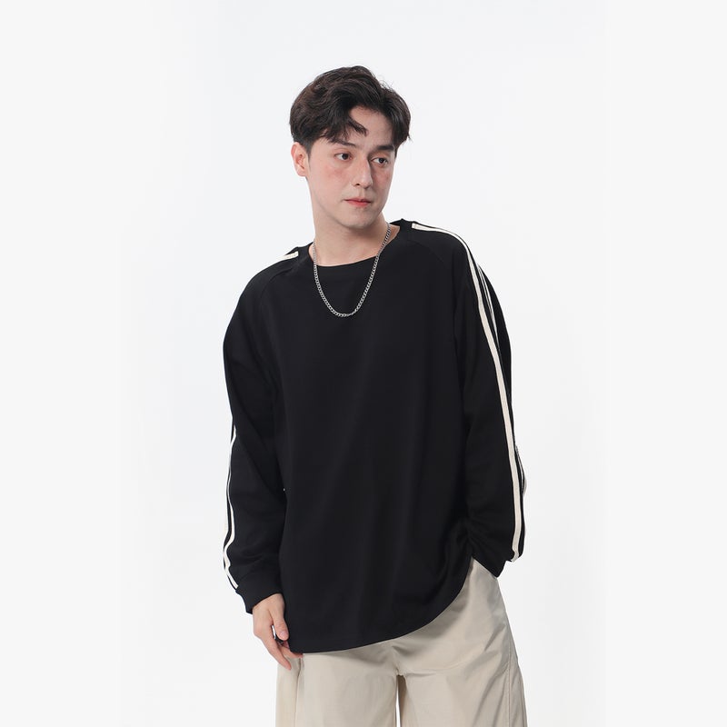 Early Autumn 240G Heavy Three Bar Design Crewneck Long Sleeve T-Shirt Men'S Fashion Brand College Style Long Sleeve Men'S And Women'S Same Style - Image 1