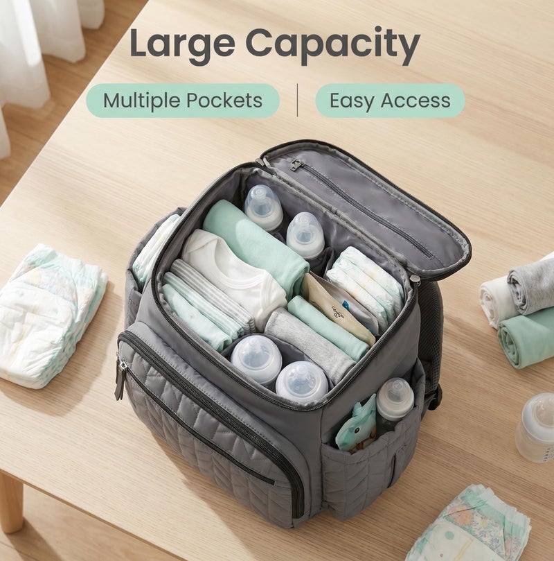 Bluejw Baby Diaper Bag and Travel Essentials Gift Set with Diaper Bag Wipes Case and Pacifier Pocket Grey - Image 4