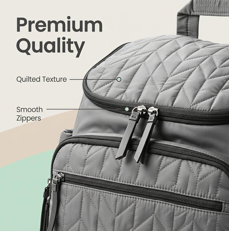 Bluejw Baby Diaper Bag and Travel Essentials Gift Set with Diaper Bag Wipes Case and Pacifier Pocket Grey - Image 5