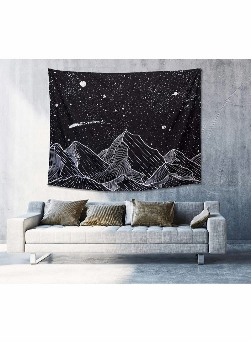 Captaintech Mountain Moon Tapestry Wall Hanging, Black and White Nature Starry Night Sky Stars Tapestry with Meteor and Galaxy Bedroom Home Wall Decor Printed Tapestry (50 Inch x 60 Inch) - Image 4