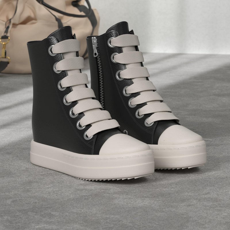 MOFEEDOUKA Womens High Top Sneakers Thick Shoe Laces PU Leather Comfort Platform Walking Shoes with Zipper - Image 3
