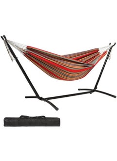 GGEROU Single Double Hammock with Stand, Portable Camping Hammock Space-saving Steel Stand, Adjustable Base Height Canvas Hammock Set, 450lb Capacity with Carry Bag  - Image 1