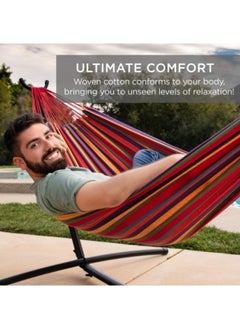 GGEROU Single Double Hammock with Stand, Portable Camping Hammock Space-saving Steel Stand, Adjustable Base Height Canvas Hammock Set, 450lb Capacity with Carry Bag  - Image 3