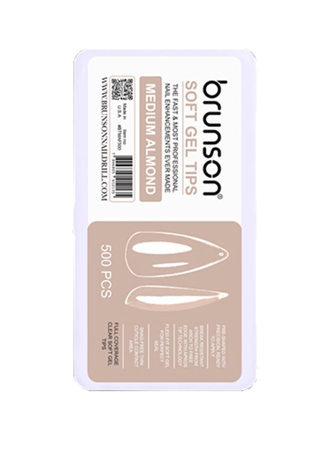 brunson False Nail Tips Soft Gel Extension Clear Medium Almond 550 Pieces BTMAF500  - Image 1