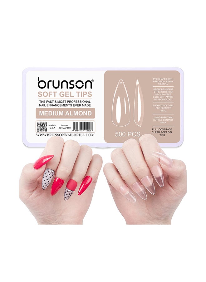 brunson False Nail Tips Soft Gel Extension Clear Medium Almond 550 Pieces BTMAF500  - Image 2