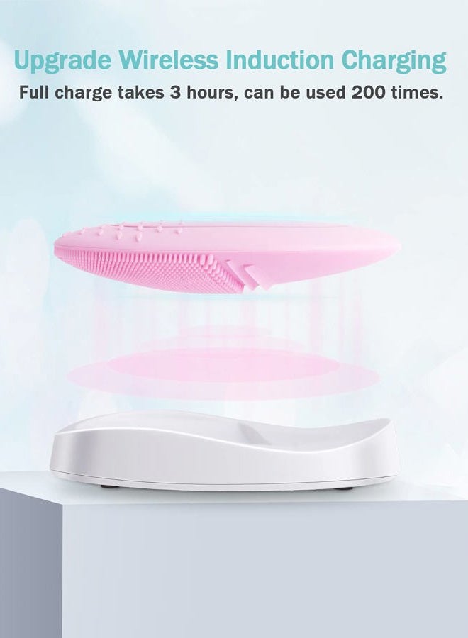 EZBASICS Facial Cleansing Brush Made with Ultra Hygienic Soft Silicone, Waterproof Sonic Vibrating Face Brush for Deep Cleansing, Gentle Massaging, Inductive Charging (Pink) 1 Pack+5 Speed Settings - Image 4