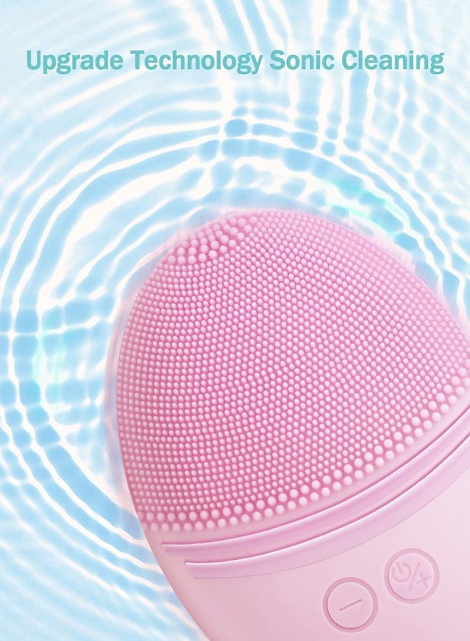 EZBASICS Facial Cleansing Brush Made with Ultra Hygienic Soft Silicone, Waterproof Sonic Vibrating Face Brush for Deep Cleansing, Gentle Massaging, Inductive Charging (Pink) 1 Pack+5 Speed Settings - Image 2