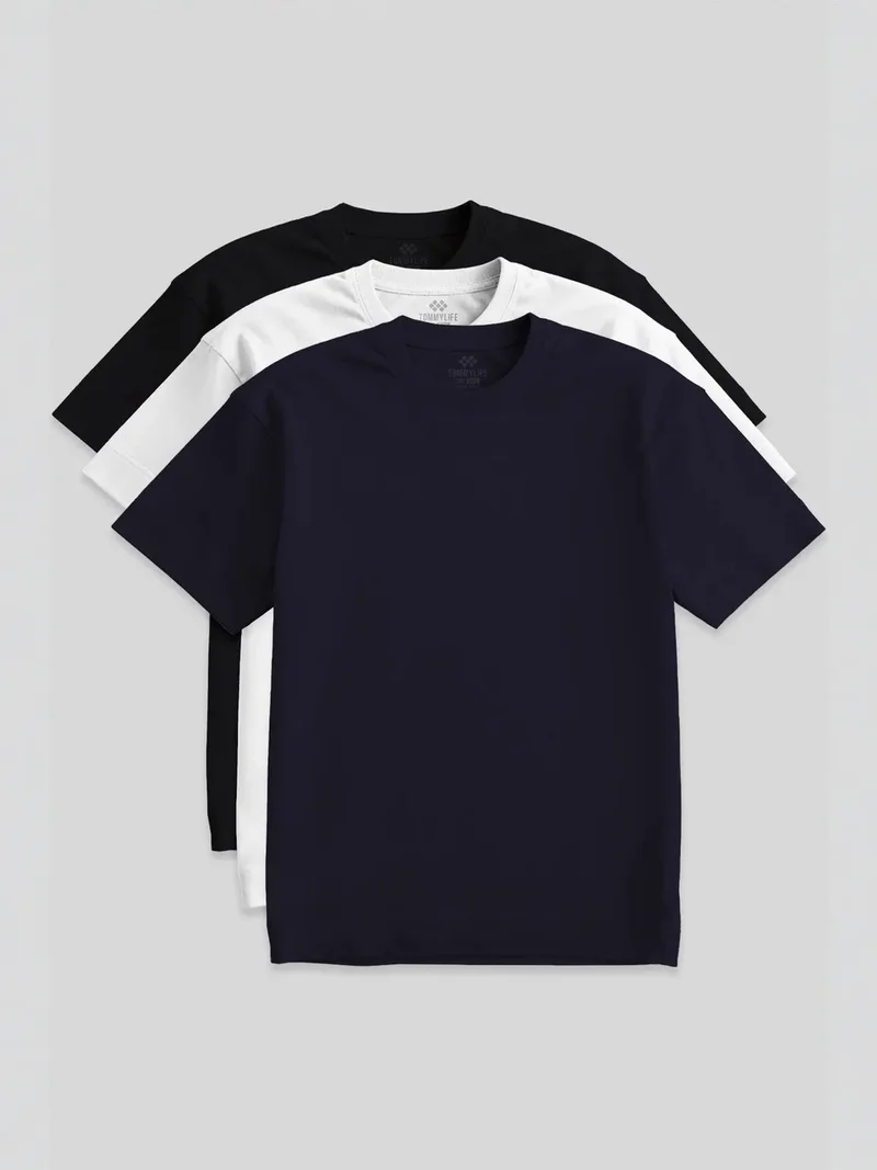 TOMMYLIFE TOMMY Men's Cotton Elastane Crew Neck T-Shirt