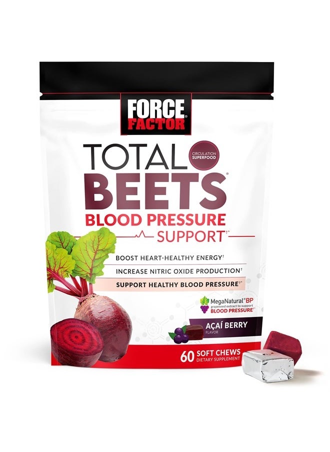 Force Factor Total Beets Blood Pressure Support Supplements with Beet Powder, Great-Tasting Beets Chewables for Heart-Healthy Energy, and Increased Nitric Oxide, 60 Chews  - Image 1