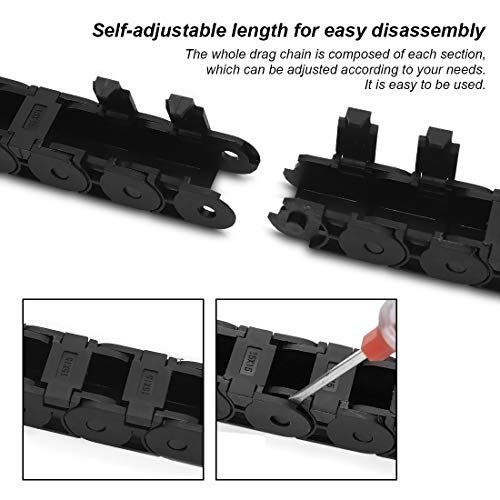 LMioEtool R28/38 15mm x 15mm(Inner H x Inner W) Black Plastic Cable Wire Carrier Drag Chain 1M Length for CNC, with End Connectors - Semi Enclosed Type (Inner Side openable) - Image 5