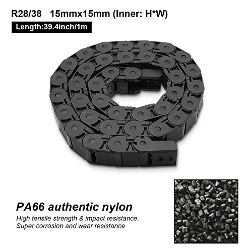 LMioEtool R28/38 15mm x 15mm(Inner H x Inner W) Black Plastic Cable Wire Carrier Drag Chain 1M Length for CNC, with End Connectors - Semi Enclosed Type (Inner Side openable) - Image 2