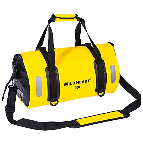 WILD HEART Waterproof Bag Duffel Bag 20L 30L 40L with Welded Seams Shoulder Straps, Mesh Pocket for Kayaking, Camping, Boating,Bicycle,Motorcycle 30L Yellow - Image 1