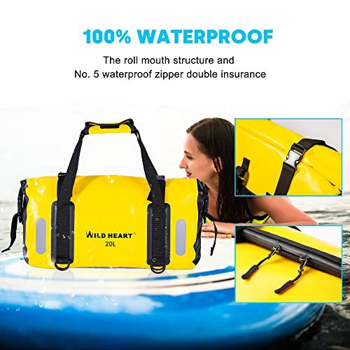 WILD HEART Waterproof Bag Duffel Bag 20L 30L 40L with Welded Seams Shoulder Straps, Mesh Pocket for Kayaking, Camping, Boating,Bicycle,Motorcycle 30L Yellow - Image 3