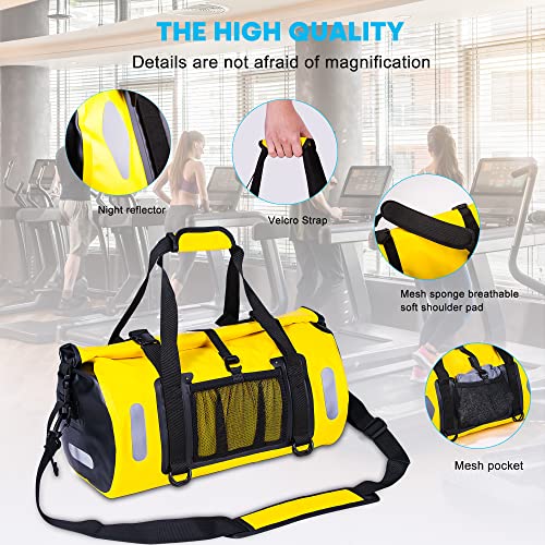 WILD HEART Waterproof Bag Duffel Bag 20L 30L 40L with Welded Seams Shoulder Straps, Mesh Pocket for Kayaking, Camping, Boating,Bicycle,Motorcycle 30L Yellow - Image 2