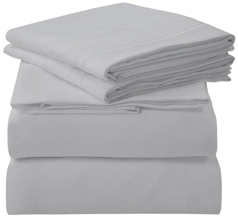 ROYALE LINENS 4 Piece Queen Sheets Set  Soft Brushed 1800 Microfiber Bedding  1 Fitted and 1 Flat Sheet 2 Pillow Cases  Wrinkle Free  Fade Resistant  Hotel Luxury Bed Sheets Set Silver Queen